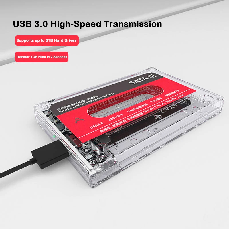 USB 3.0 External HDD Case 2.5 Inch SATA 3.0 Mobile Hard Drive Enclosure Support UASP for PC Laptop - Hard Drive Box