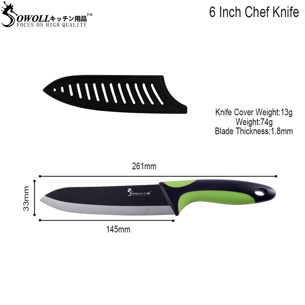 Sowoll keramiske kniver 6 & #39 ;& #39 ; 5 & #39 ;& #39 ; 4 & #39 ;& #39 ; 3 & #39 ;& #39 ; kokk skjæreverktøy skrellekniv frukt grønnsak kjøkkentilbehør 4 stk sett verktøy: 6 grønn svart