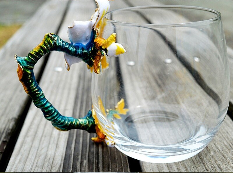 Farbe Emaille Kristall Glas Wasser Mandel blumen Tasse Becher Hochzeit Geburtstagsgeschenk Kreative Schale 320 ml