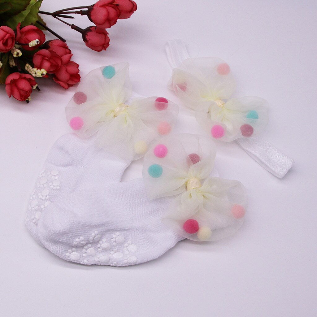 Calzini E Calzettoni Del Bambino Delle Ragazze Del Bambino Infantile Calzini E Calzettoni + 1pc della Cinghia Dei Capelli Dei Capelli Del Bambino Fascia Dei Capelli Dell'arco di Sfera Anti-skid calzini E Calzettoni Spugna Calzini E Calzettoni Rosso/Bianco/Rosa