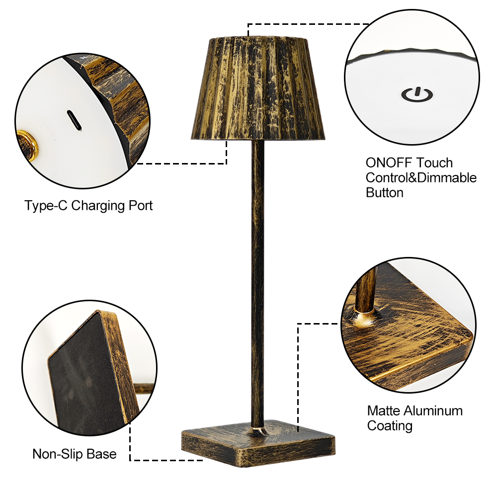 Lámpara de escritorio LED inalámbrica, lámparas de mesa inalámbricas con Control táctil, recargable por USB, luces de ambiente con atenuación continua de 3 colores