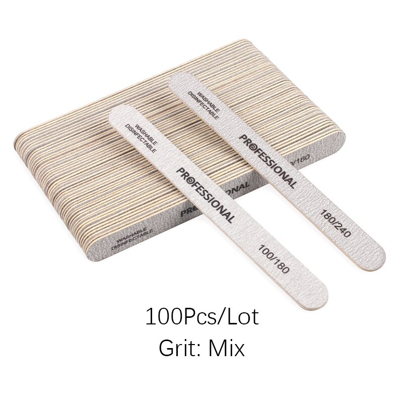Lima de uñas de madera, palo grueso fuerte, 100 pulidor de madera, tablero de esmeril de arena 100/180, suministro de uñas acrílicas para manicura, 50 Uds./180/240 Uds.: 100Pcs Mix Grit