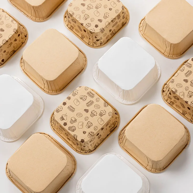 50pcs Square Cake Paper Holders Bread Dessert Pastry Packaging Boxes Disposable Oil Proof Paper Cups Cake Tools Kitchen Supplies