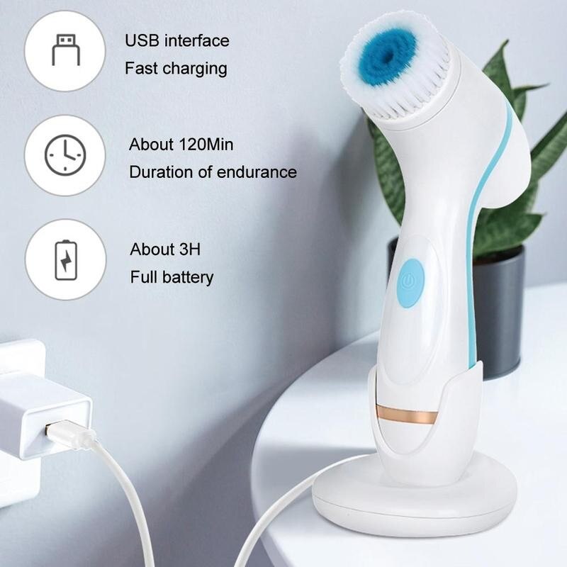 Instrumento de limpieza facial eléctrico Usb con cabezal de repuesto, cepillo de máquina profunda para eliminar puntos negros, dispositivo para la piel, F8Q7