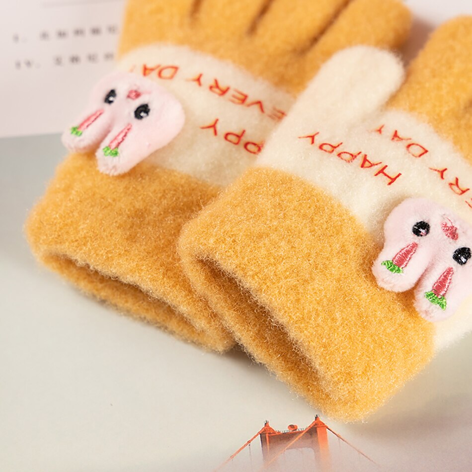 Guantes de lana para niña pequeña, manoplas de nieve para niño feliz todos los días, manoplas de dedos completos de conejo de invierno, accesorios para bebé de 3 a 5 años
