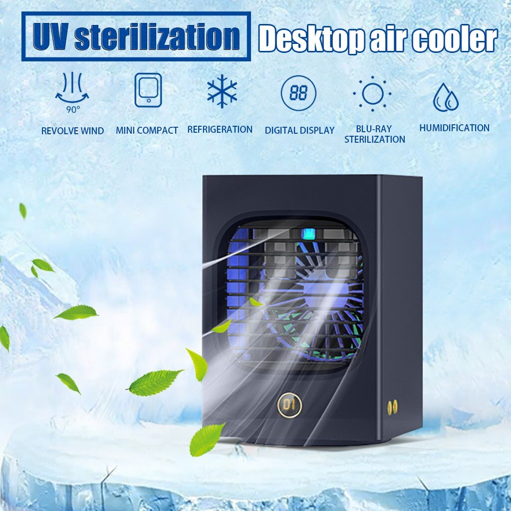 Usb Mini Portable Air Conditioner Air Cooler Fan Desktop Portable Air Conditioner Sterilization Shaking Head Cooler For Room #z: Blue