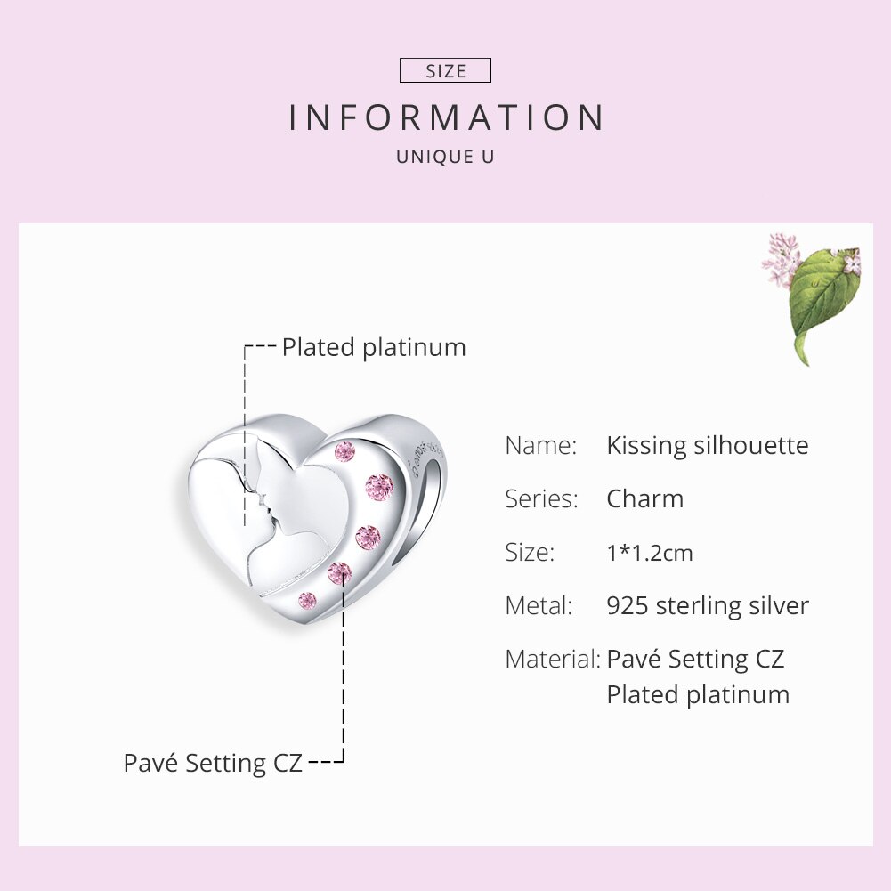 Wastu, dulces encantos de amor besándose en el corazón, Plata de Ley 925, cuentas de circón Rosa aptas para Pulsera Original, joyería de boda, CTC182