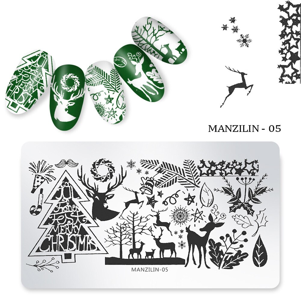 Nail Art Navidad copo de nieve Santa estampado de muñeco de nieve imagen estampado plantilla placa