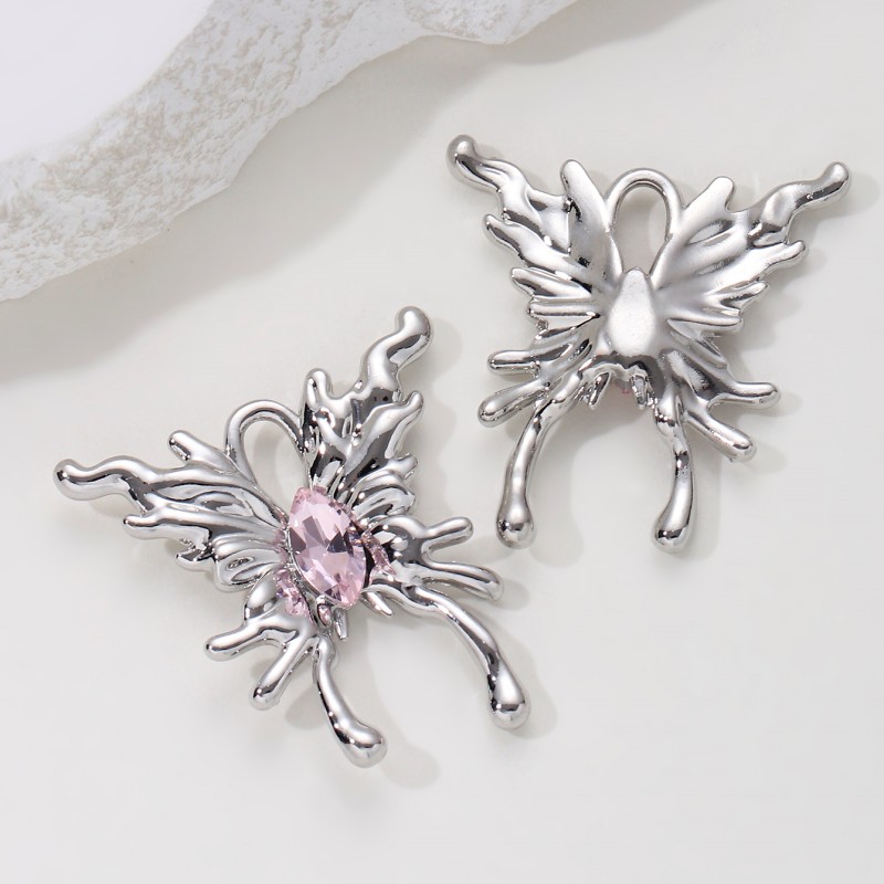 5 stuks roze vlinder-, ster- en hartvormige emaille bedeltjes, schattige  y2k leuke hangers in coole stijl voor het maken van zelfgemaakte sieraden.: Lichtgeelgouden kleur