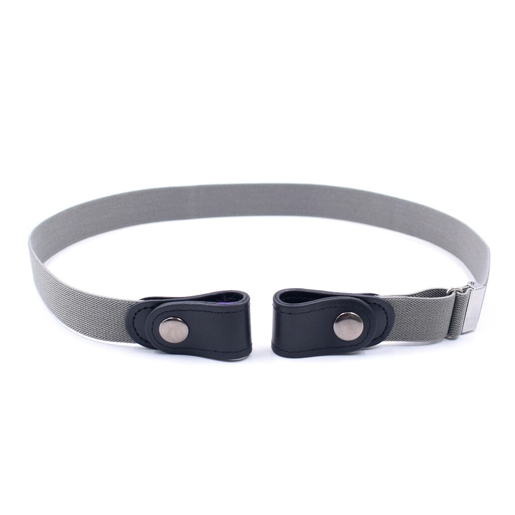 PU leather belt without buckle elastic invisible elastic belt Women /Men Children jeans belts no raised trouble: Gray 