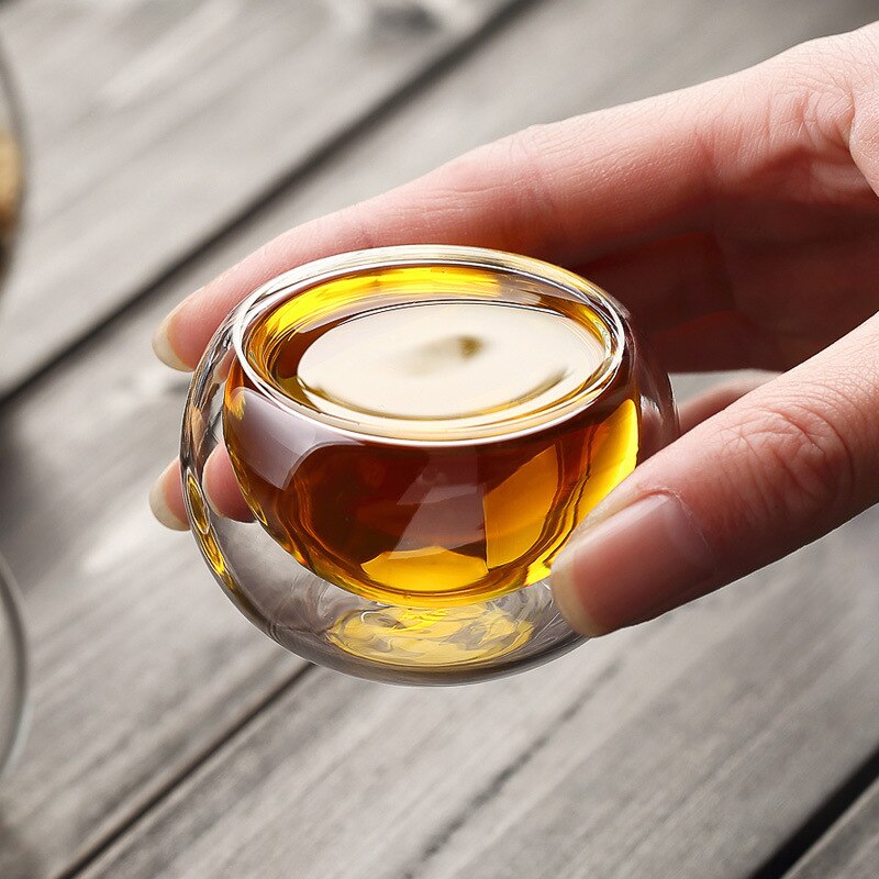 High Borosilicate Heat-resisting Glass Small Double Wall Tea Cup Originality Transparent Double Wall Kungfu Teacup Capacity 50ML