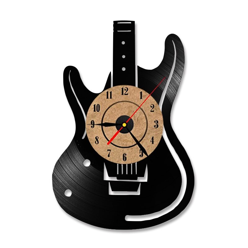 Płyta winylowa zegar ścienny gitara CD doprowadziło zegary antyczny instrument muzyczny Dom dekoracje kreatywny cichy wiszący zegarek dla miłośników muzyki: B bez LED