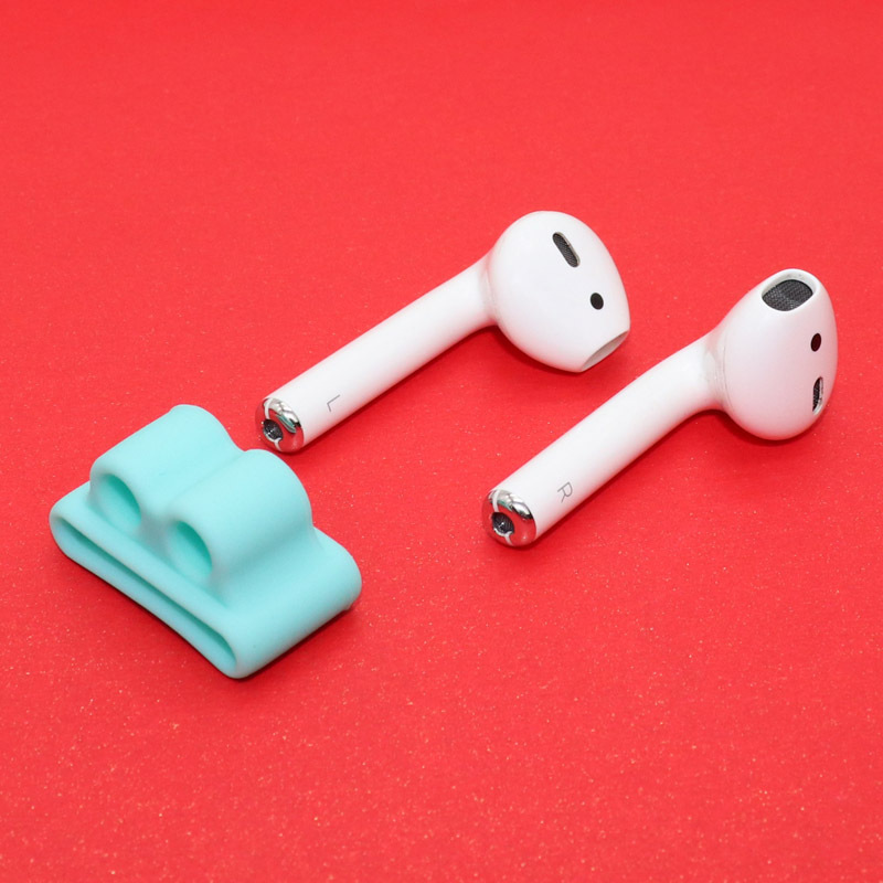 Support d'écouteurs Bluetooth en Silicone Anti-perte, pour AirPods Apple i7, Clip de support d'écouteurs pour Apple Watch: BLEU CIEL