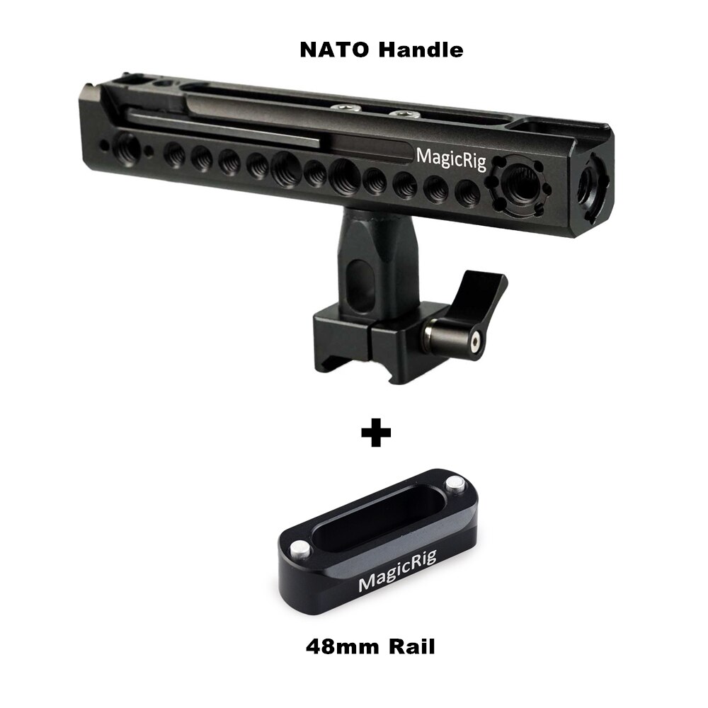 MAGICRIG impugnatura rotante NATO impugnatura laterale impugnatura con attacco per pattino freddo e punto di posizionamento per arre per fotocamera DSLR, gabbia per fotocamera: With 48mm Rail