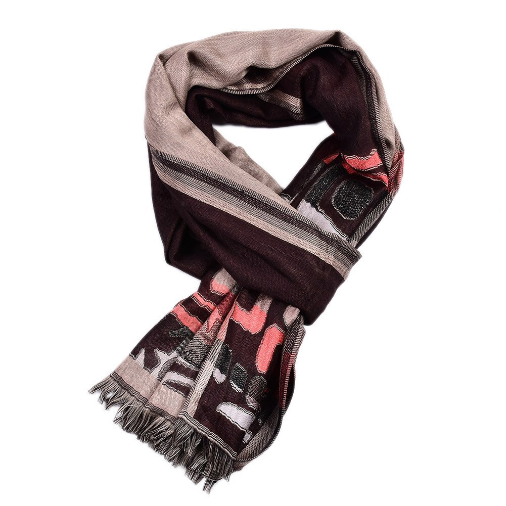 SHOWERSMILE Men Scarf Cotton British Style Scarf for Men Geometric Print Long Male Winter Scarves 195cm*65cm: coffee