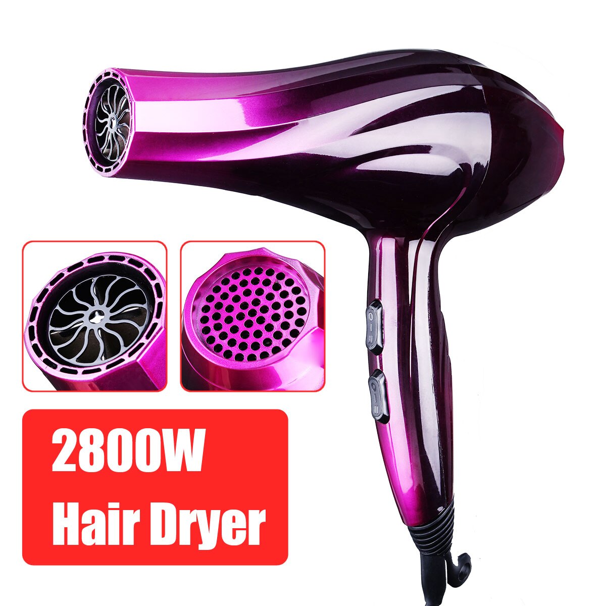 2800w 220v haardrogers met instelbare snelheid anion kapsalon en koude wind reis haardrogers 4 niveaus: Paars 