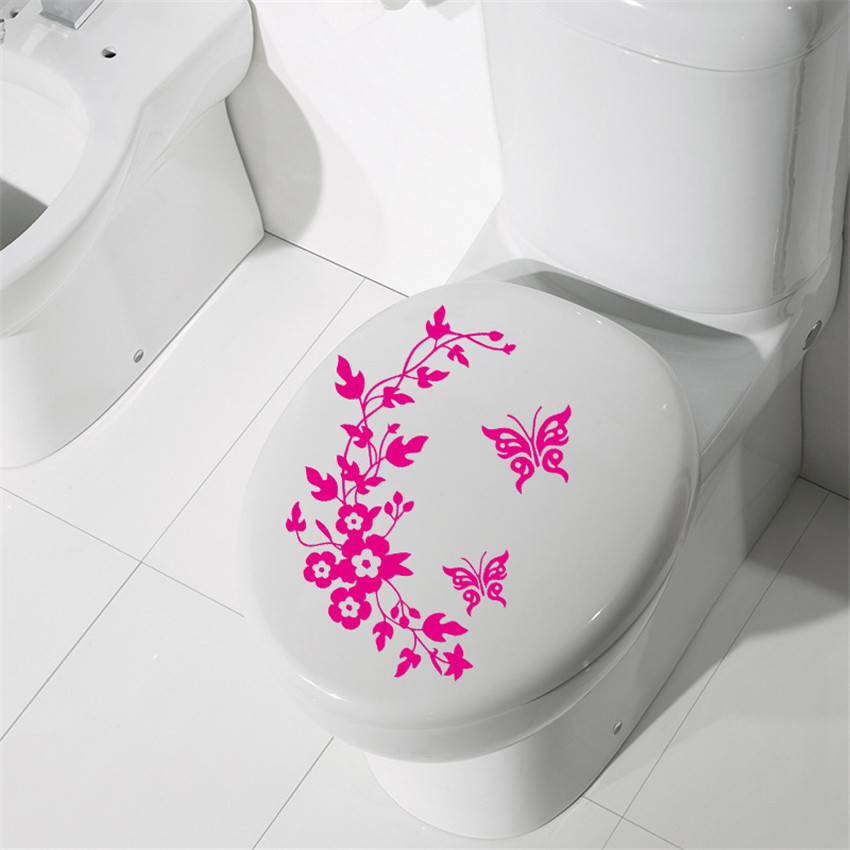 Pegatina de mariposa y flor para inodoro, pegatinas extraíbles de pared para habitación de niños, papel tapiz para decoración de inodoro, 1 ud.
