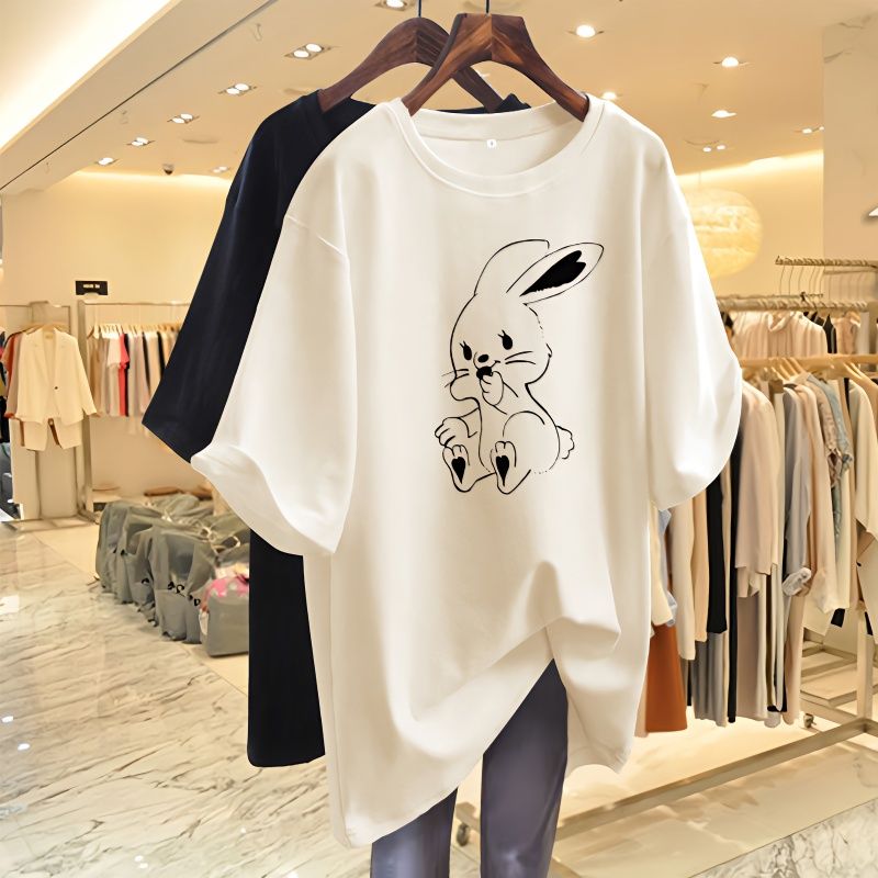 Vrouwen Kleding Korte Mouw Causale Cartoon Gedrukt T-shirt Zomer Basic Losse Alle Katoenen Top Tees Chic Y2k O-hals Truien: XXXL / Beige