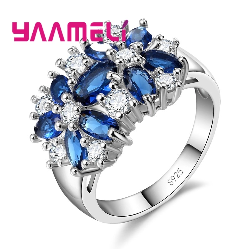 Luxury Women Wedding/Engagement Jewlery Rings 925 Serling Silver Flower Crystal Pave Setting Ring Anillo For