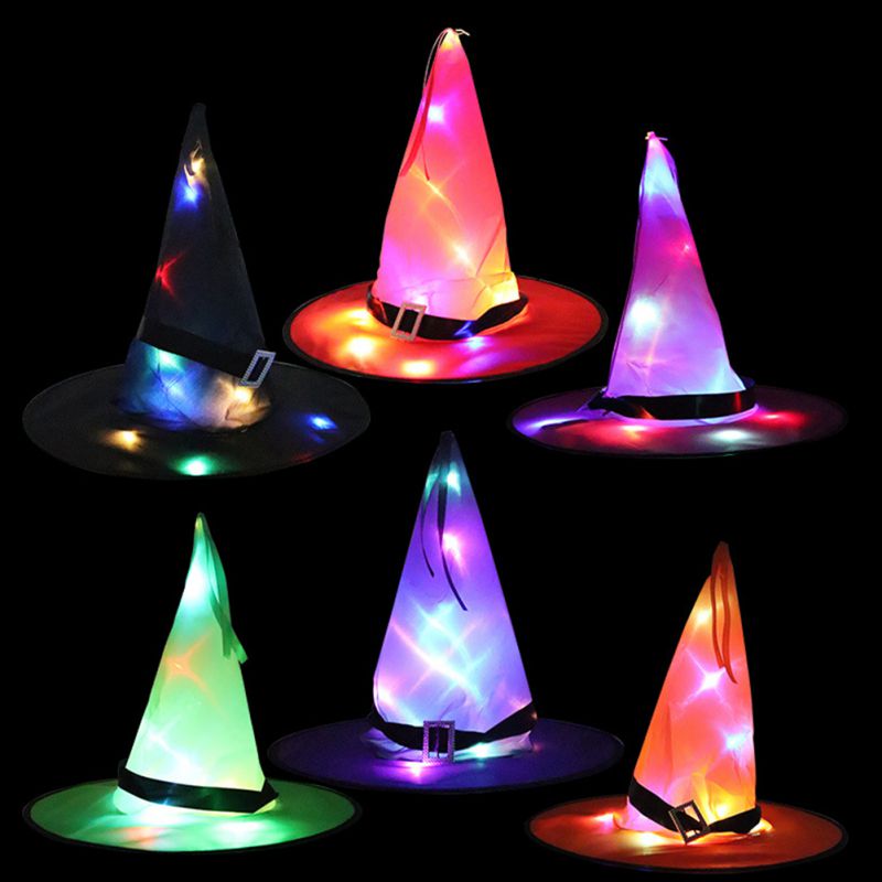 Halloween luz brillante sombrero niños sombrero de bruja con LED brillante brujas sombrero de Halloween Cosplay árbol Decoración