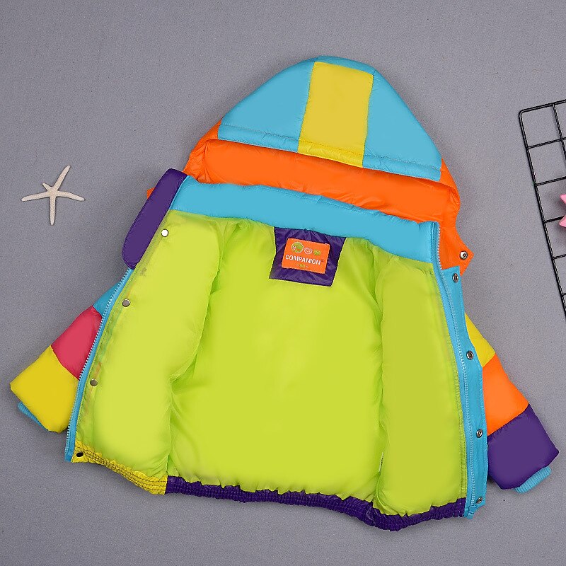 Chaqueta de abrigo para niños, chaquetas con capucha para invierno para bebés, niños, niñas, Parka con capucha de arco iris, ropa de abrigo cálida para niños, Tops, trajes Casuales