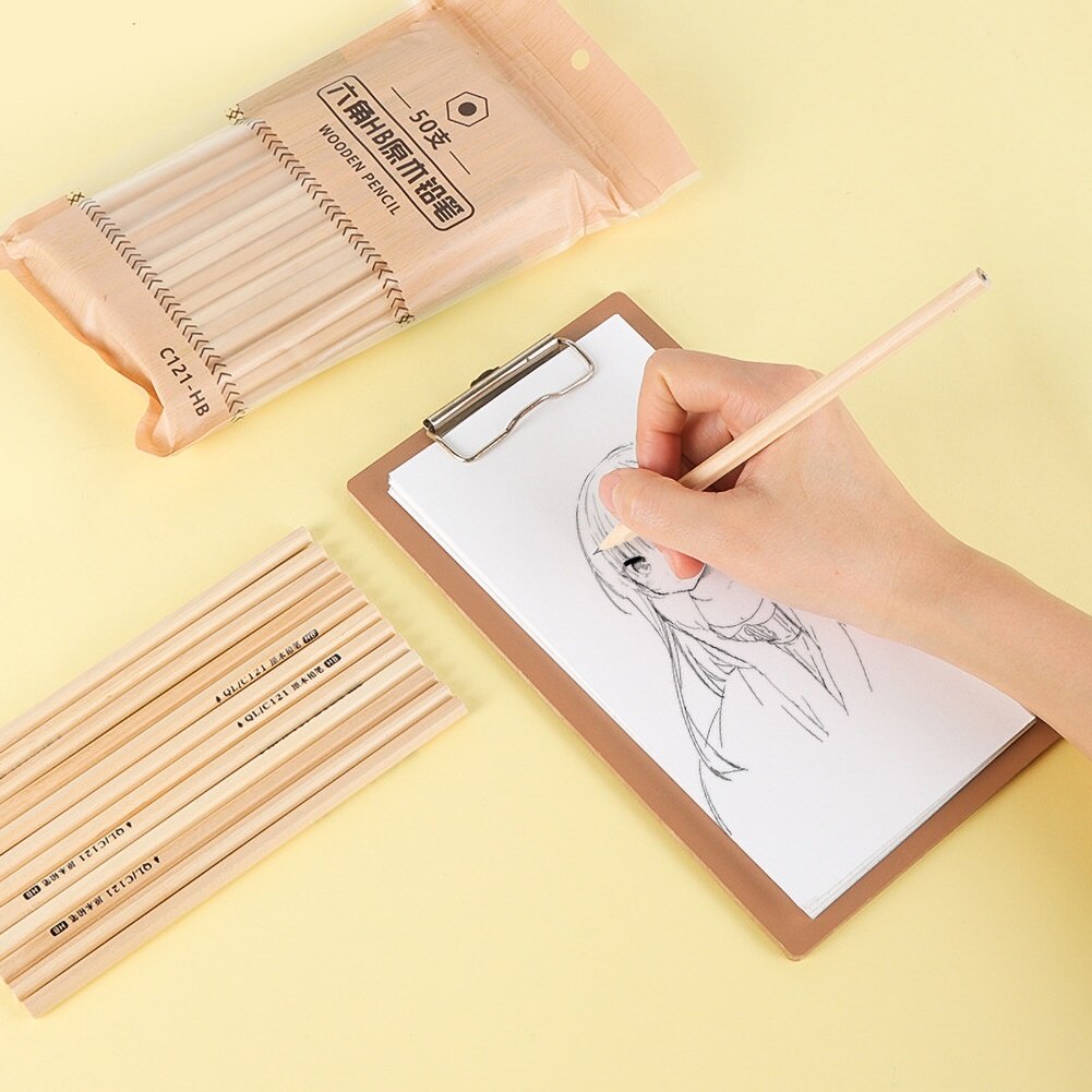 50Pcs Students Wood Sketching Writing Drawing HB Pencil School Office Stationery