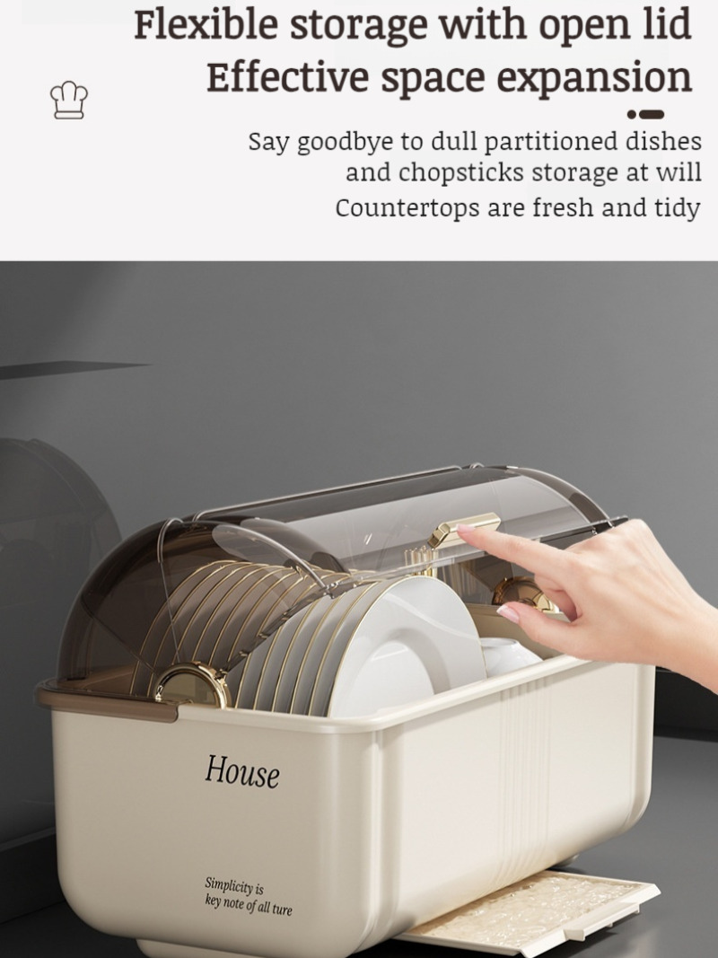 Household Storage Box Kitchen Dish Organizer Drainable Dish Organizer Flatware Storage Box with Lid