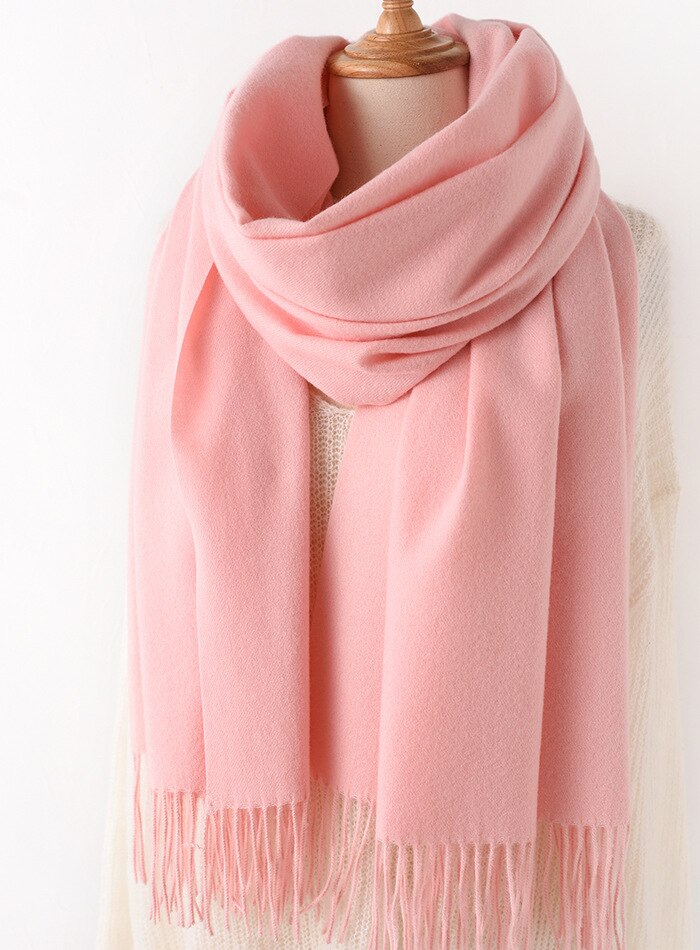 JulyPalette Solid Color Cashmere Scarf For Women Autumn Tassel Lady Long Shawls Pashmina Scarf Winter Warm Thicken Wool Scarves: Pink