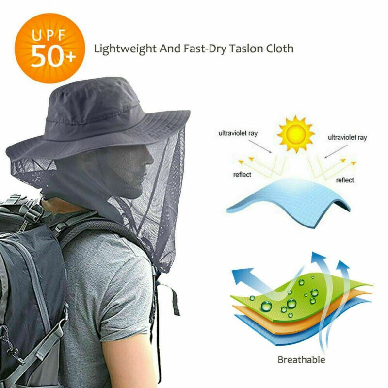 Outdoor Mosquito Head Net Face Mask With Hidden Mesh Cap - Bug Protection