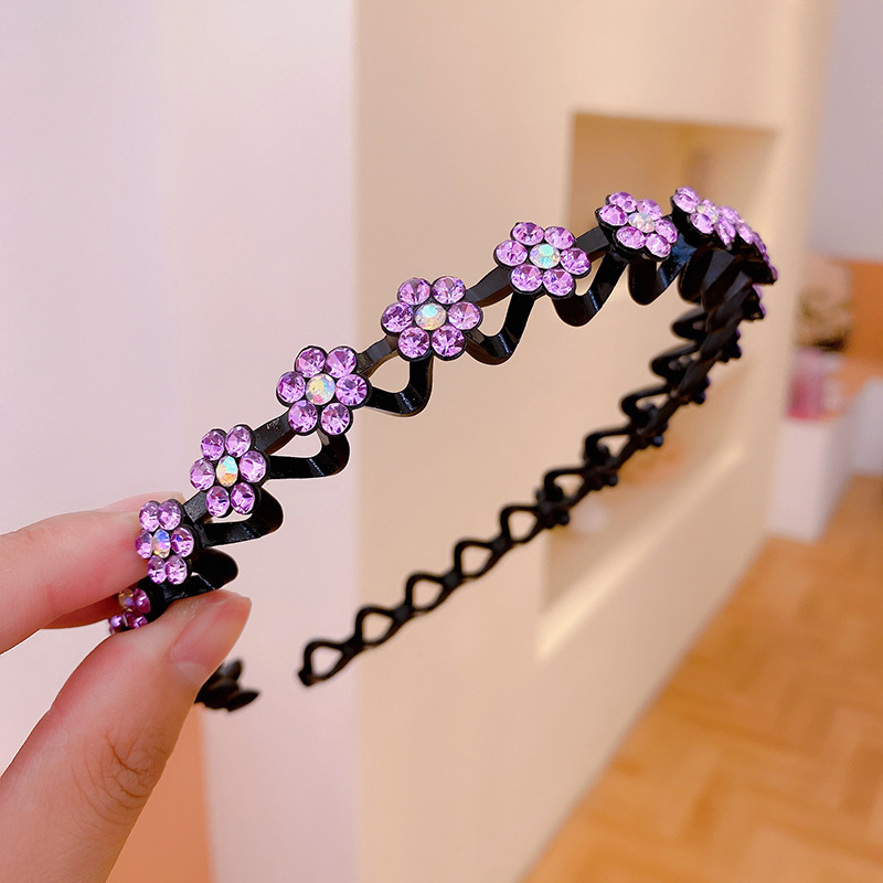 Non-Slip Rhinestone Hairbands Elastic Flower Pearl Women Hair Hoop Bands Headband Bezel Girls Hair Accessories Headdress: Light purple