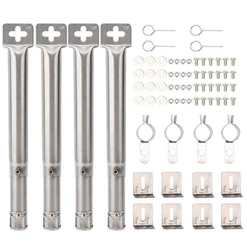 Stainless Steel Adjustable Telescopic Pipe Tube Burners Universal BBQ Grill Tube BBQ Grill Parts Replacement: 4Pcs