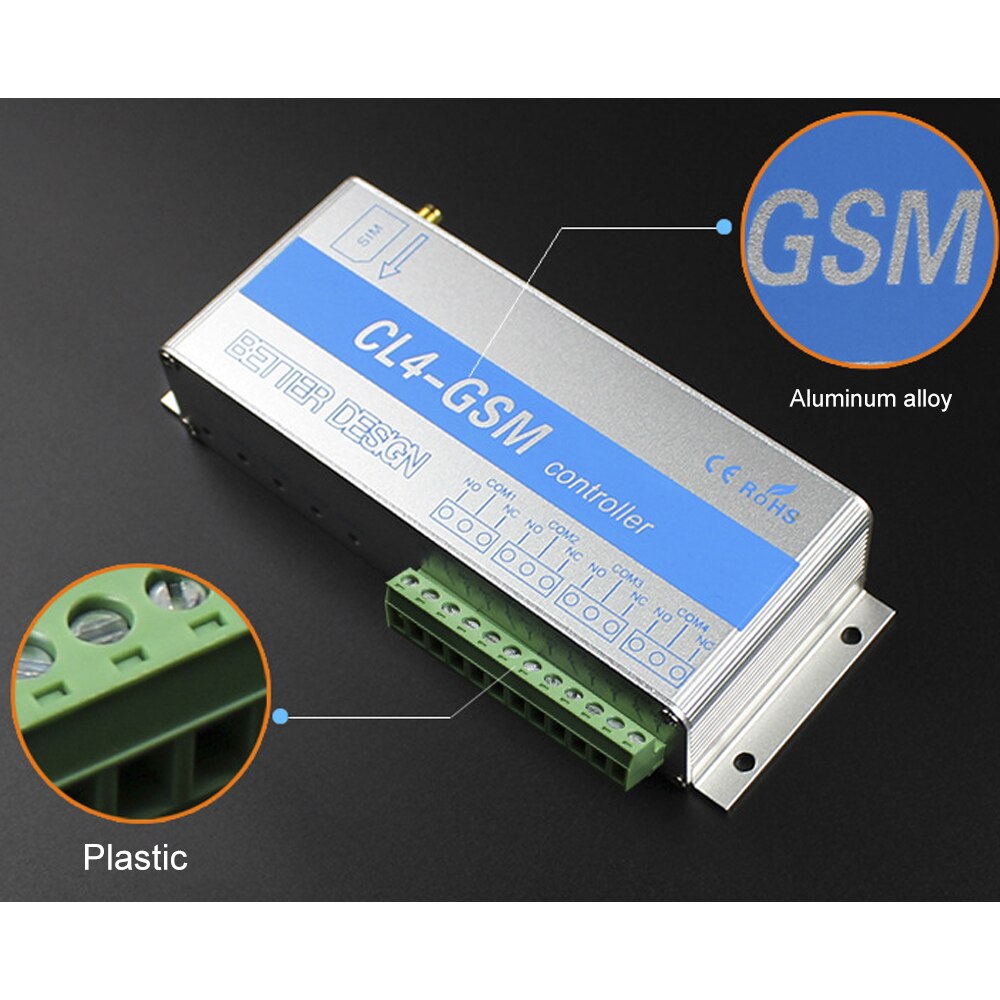Gsm sms controller  cl4- gsm sensor trådløs fjernbetjening med aluminiumslegering boks 4 relæ
