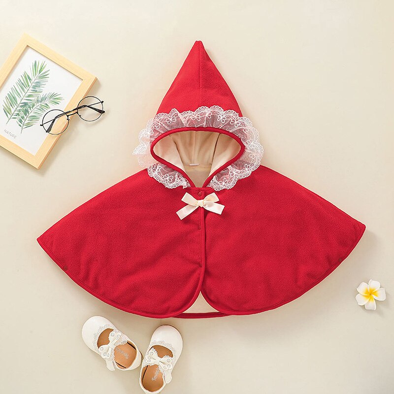 Kerst Pasgeboren Baby Meisje Kant Boog Hooded Mantel Jas Jas Uitloper Warm Xmas Kleding 0-24M