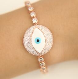 Lucky Luxe Big Evil Eye Charm Tennis Cz Armband Turkse Chic Eye Sieraden: Rose Goud Kleur