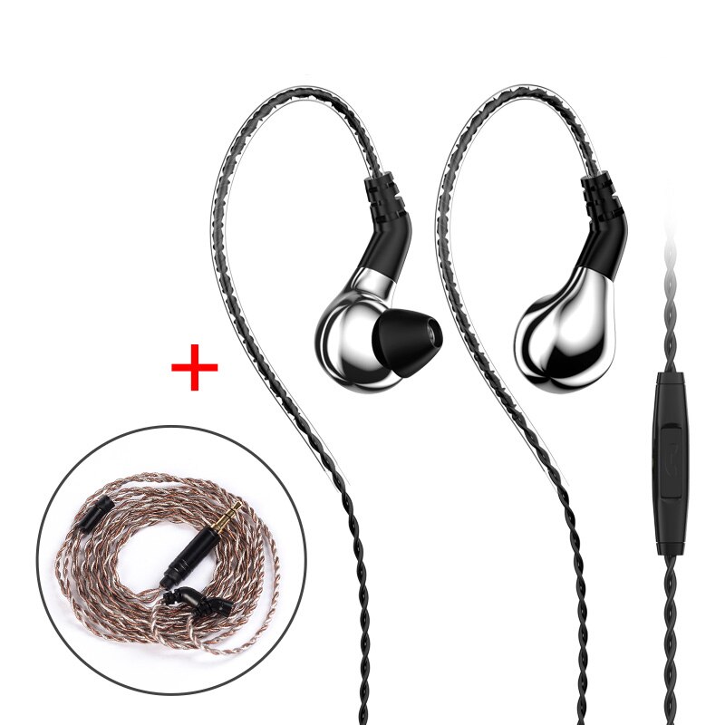 BLON BL-03 bl03 10mm Carbon Diaphragm Dynamic Driver In Ear Earphone HIFI DJ Running Sport Earphone Earbud Detachable 2PIN Cable: Silver mic  Copper