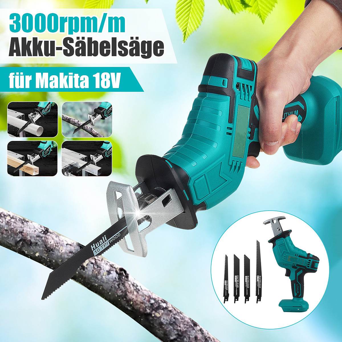 18V Cordless Reciprocating Saw Chainsaw Wood Metal PVC Pipe Cutting Reciprocating Saw For Makita 18V Battery Garden Power Tool