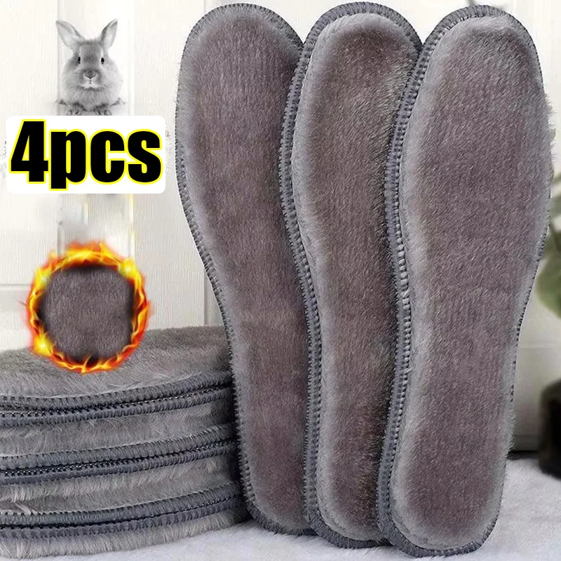 2/4pcs Self Heating Insoles Thermostatic Thermal Insole Faux Rabbit Fur Insole Winter Boots Pad Sole Thermal Insoles Plush Pads: black / 7