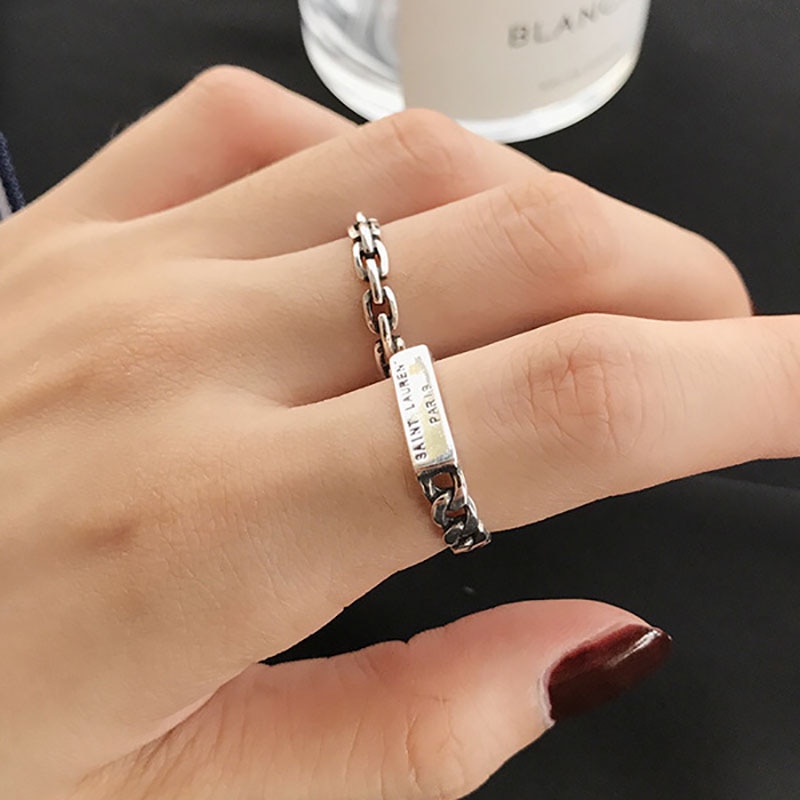 Foxanry 925 Sterling Zilver Minimalistische Stijl Punk Brief Open Ringen Thai Zilver Voor Vrouwen Vintage Party Sieraden