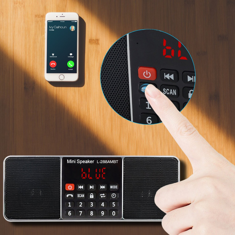 Lefon Digitales tragbares Radio AM FM Bluetooth-Lautsprecher Stereo-MP3-Player TF SD-Karte USB-Laufwerk Freisprechanruf wiederaufladbare Lautsprecher