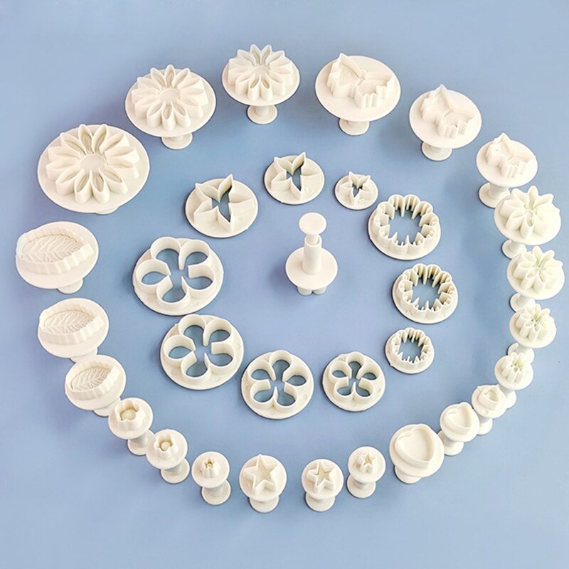 33Pcs Plunger Fondant Cutter Cake Tools Set Diy Plunger Cutter Biscuit Cookie Cakevorm Taart Decoreren Gereedschappen: Default Title