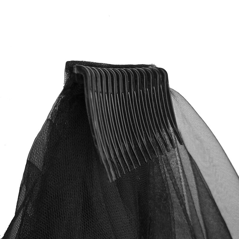 Black Lace Appliques Short Wedding Veil With Comb
