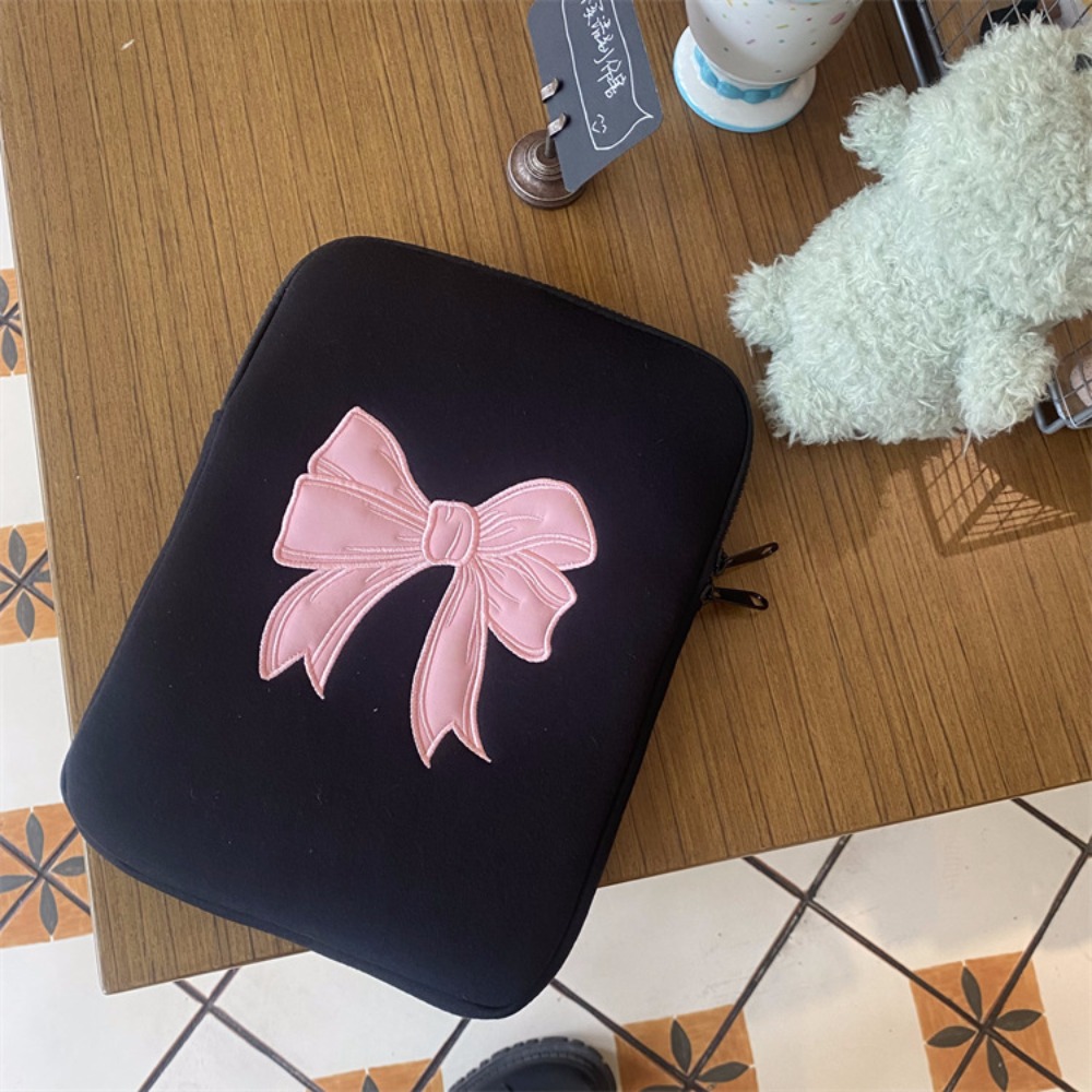 Pc-hoes met roze strik, tablethoes, tas, 11/13/15 inch beschermende laptoptas, geborduurde zwarte computeropbergtas, reistas