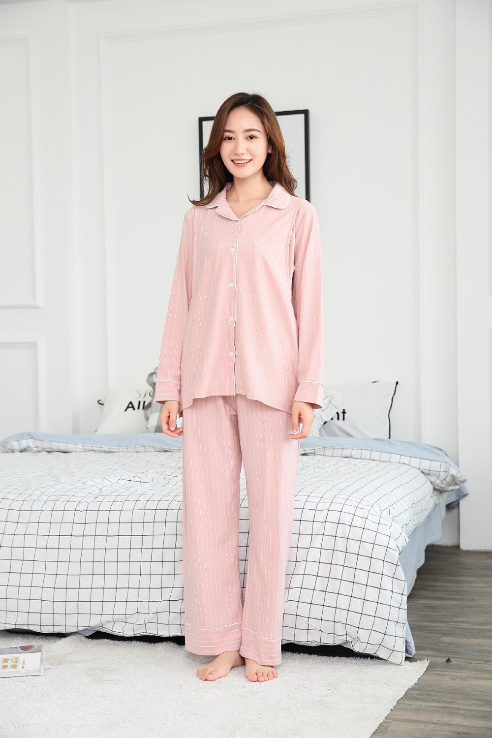 Vår og høst vinter innesperring klær langermet postpartum pleie klær gravid pyjamas hjemmeservice kjole: Rosa / Xl