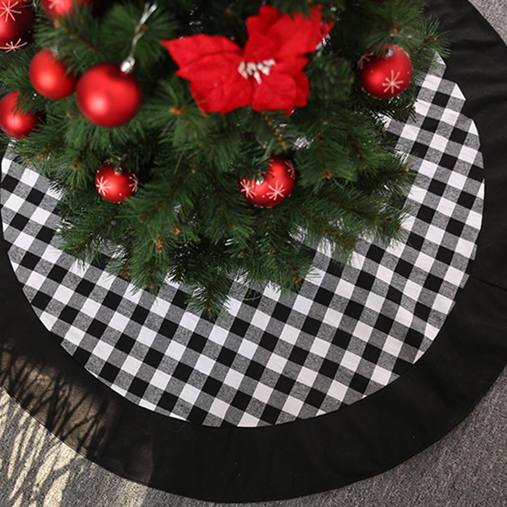 120Cm Ronde Kerstboom Rok Dikke Zwart Wit Plaid Patroon Kerstboom Rokken Floor Mat Tapijt Kerstversiering