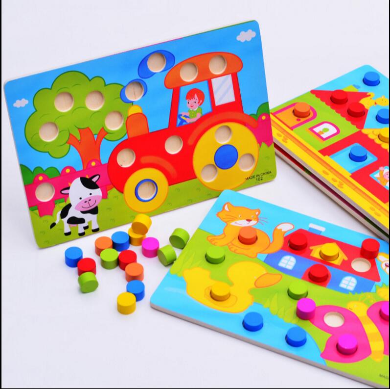 Planche de puzzle Tangram en bois pour enfants, pour enfants, éducation précoce, dessin animé, maison en bois, animaux, jeu, jouets
