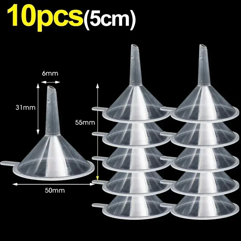 Mini embudos transparentes de plástico, embudos de aceite líquido de boca pequeña, dispensador de líquido cosmético, herramientas de llenado de botellas de laboratorio, 2/50 Uds.: Verde