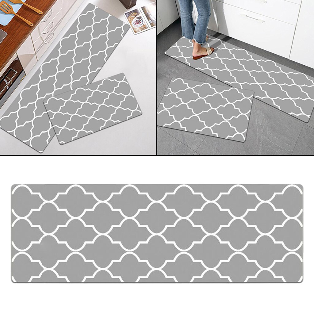 Anti Fatigue Kitchen Rug Cushioned Kitchen Standing Mat Waterproof Non Skid: Grey 150x45cm