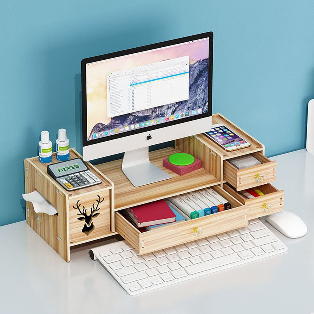 Desktop Computer Increased Rack Office Supplies With Drawer Storage Rack Box Notebook Adjustable Stand Computer Desk Organizer