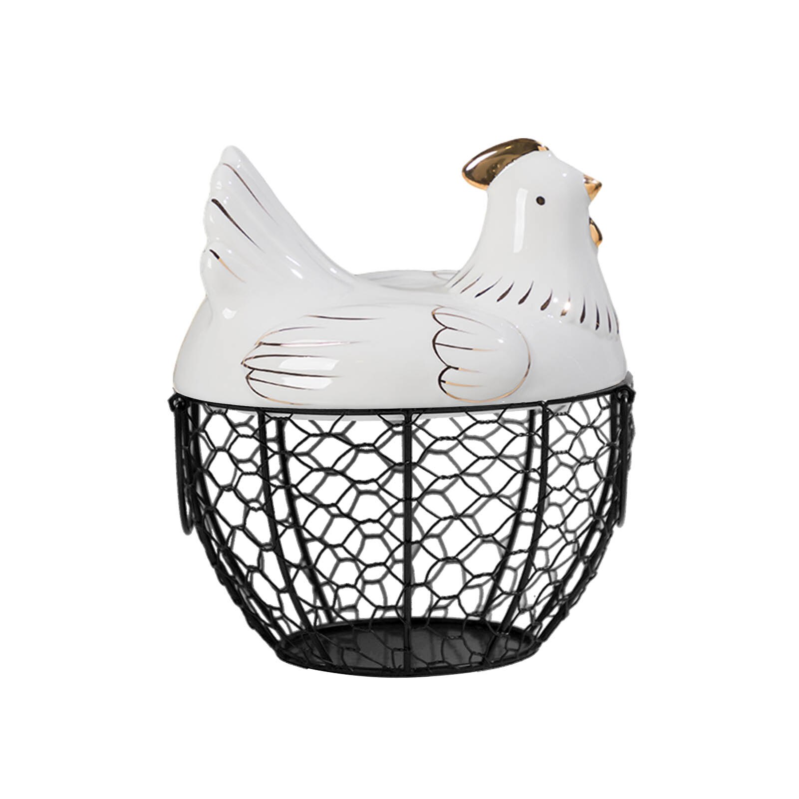 Ceramic Egg Holder Chicken Wire Egg Basket Fruit Basket Collection Ceramic Hen Oraments Decoration Kitchen Storage 19CMX22CM: I