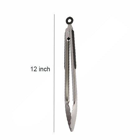 9-12inch Kitchen Tongs Grill BBQ Tongs Silicone Handled Salad Clip Bread Clamp Stainless Steel Food Tong BBQ Accessories Tool: Steel 12inch